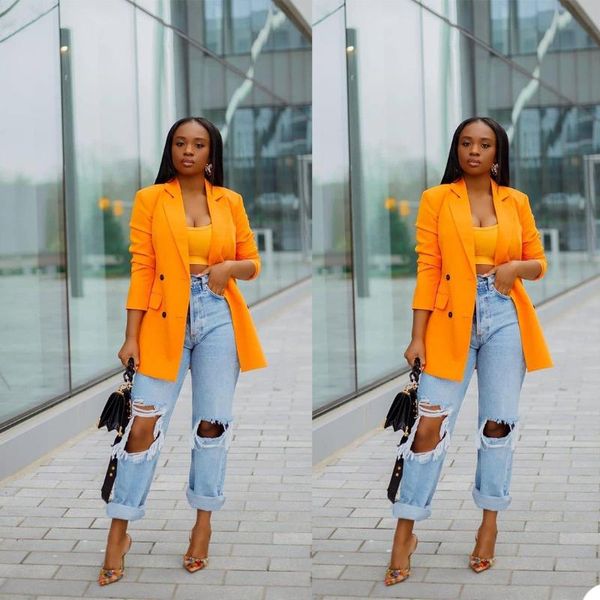 

women's suits & blazers chic orange notched lapel women blazer custom made classic vintage pocket streetwear jacket office lady daily c, White;black