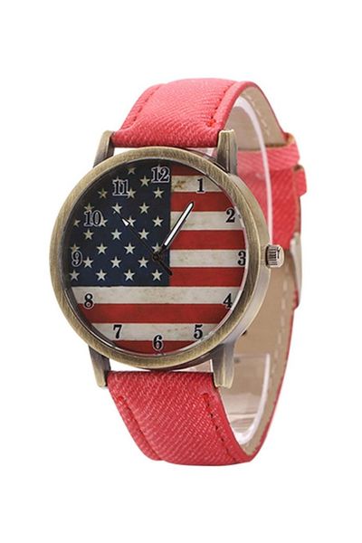 

wristwatches american flag pattern bronze denim band wrist watch, Slivery;brown