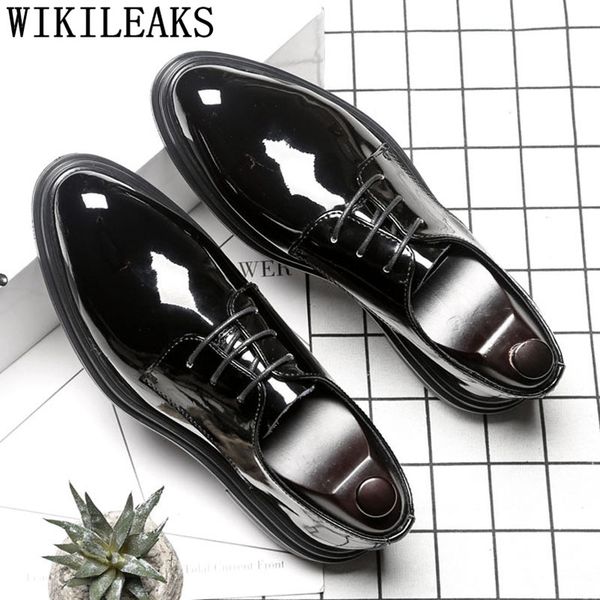 

men shoes lace up patent leather shoes men formal mariage wedding dress shoes men oxford for zapatos hombre vestir, Black