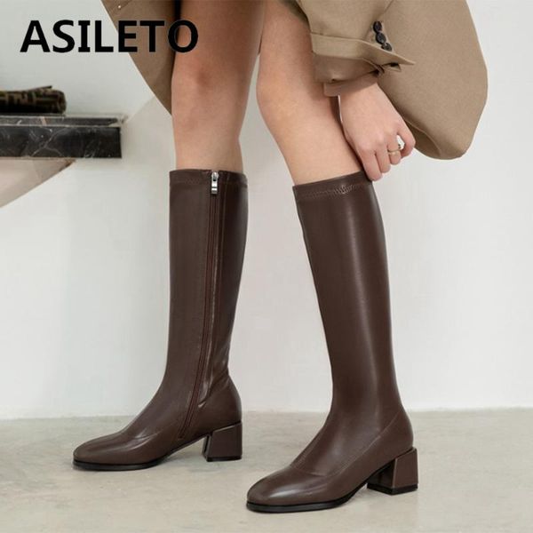 

boots asileto autumn winter block high heel white black womens shoes long knight ride knee female shoe plus size