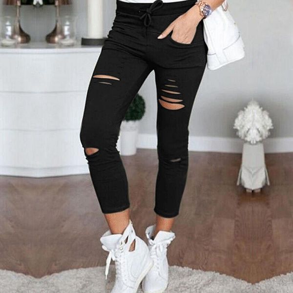 

women's pants & capris womens ladies skinny jeggings slim trousers casual street sports elastic waist solid ripped stretchy leggings 20, Black;white