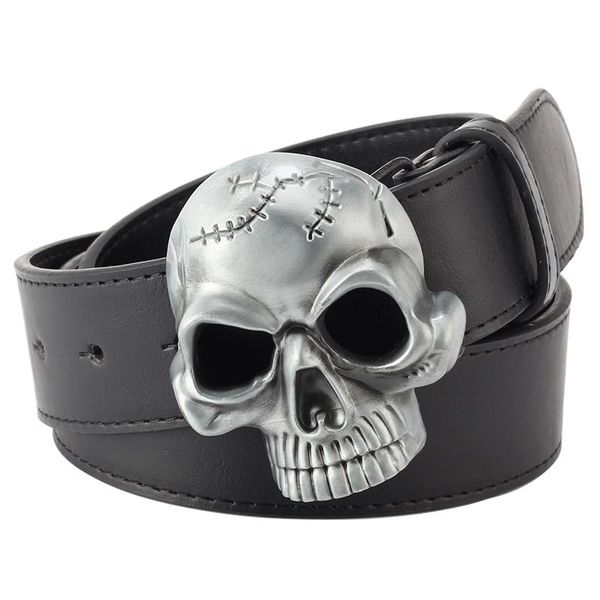 

belts 2021 fashion metal buckle men's skull belt drop high quality, Black;brown