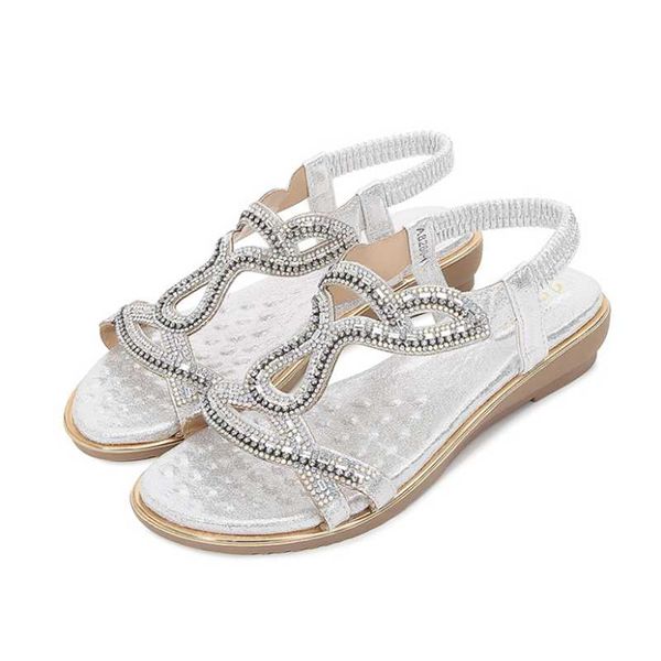 

sandals casual fashion flat bottomed gladiator women shoes bohemia style rhinestone heel open toe platform, Black