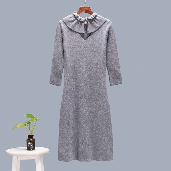 

new vintage sweater women's autumn winter 2021 korean slim midi bright line knitted long-sleeved base ruffled a1xf, Black;gray