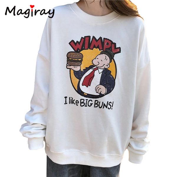 

2021 new magiray cute kawaii letter cartoon print sweatshirt women long sleeve warm fleece winter oversized hoodie wimpy tumblr c452 30cr, Black