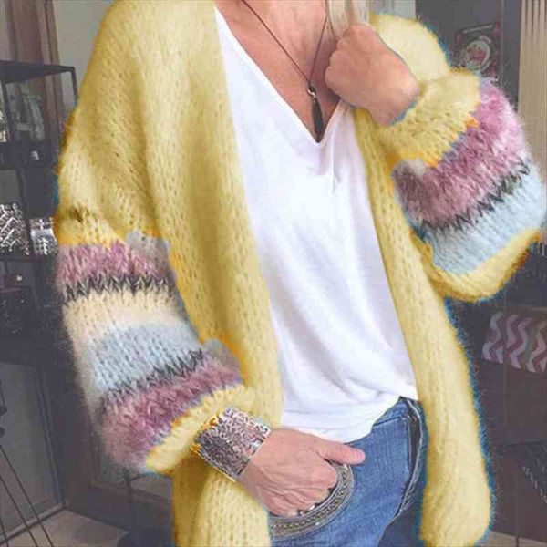 

spring coat women striped mohair womens sweater cardigan winter warm lantern sleeves knitted casual thicken loose, White;black