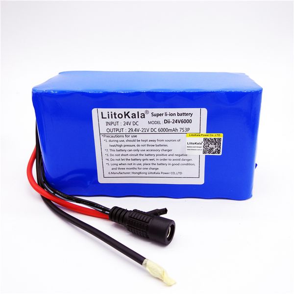 

hk liitokala 24v 6ah 18650 blue pvc lithium ion battery 29.4v 6000mah for electric bicycle