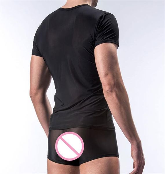 

new men thin see through ice silk t-shirts light standard man t-shirt cool pajamas summer wear fx1018, Black;white