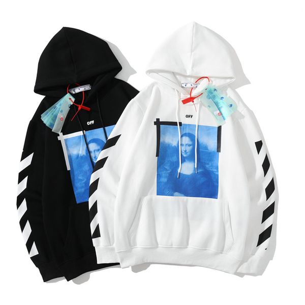 

new off-style lisa high-quality mona oil painting arrstyle men's and women's hooded plush sweater in autumn winter 2021, Black