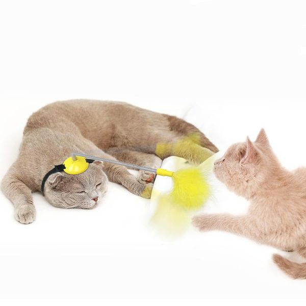 

cat toys teaser feathers wand pet interactive kitten collar hunting fishing toy supplies self-hey spring accessories