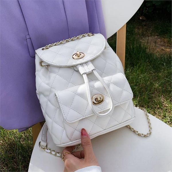 

backpack style school backpacks 2021 high-quality pu leather women's designer chain shoulder bag high capacity travel books rucksack