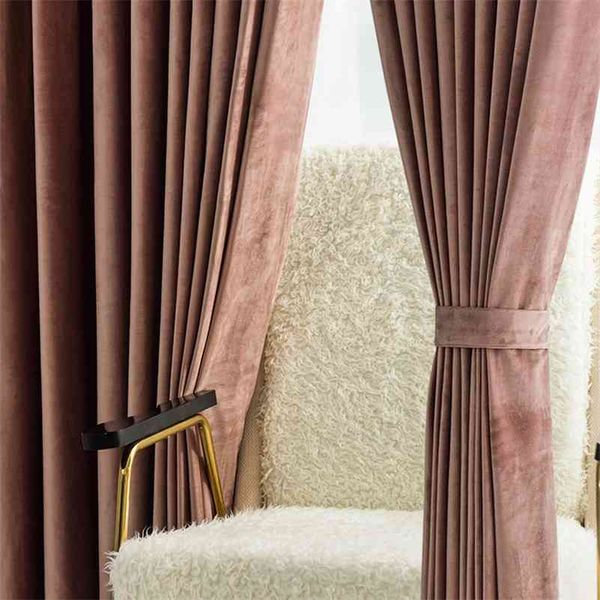 Nordic Luxury Super Soft Dutch Velvet Curtain Modern Shading Curtain for Living Room Bedroom Solid Color Velvet Curtain Tulle 210712