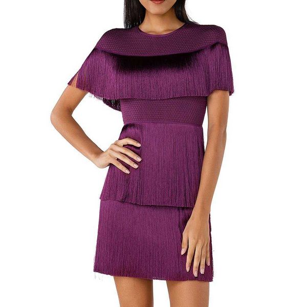 Ocstrade mulheres verão bandagem vestido sexy borla rayon bodycon roxo celebridade clube noite festa 210527