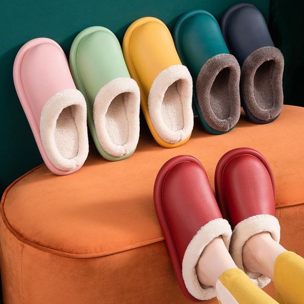 

slippers waterproof winter female slipper non-slip plush ladies platform fashion flipflop home indoor floor shoe eva warm send insoles, Black