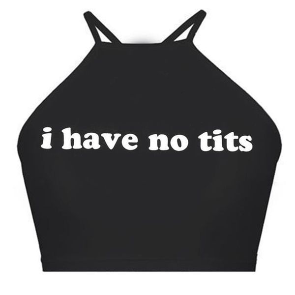 

summer style crop women i have no tits letter sleeveless halterneck tank crop short vest blouse shirt, White