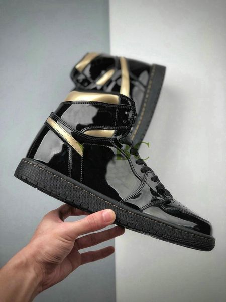

1 high og black gold mens shoes patent leather outdoor sports sneakers 1s og black white woman chaussures trainers, White;red