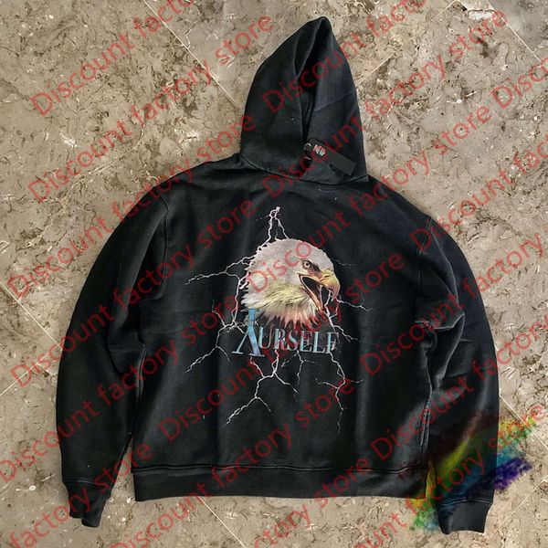 

thick fabric hoodie men women 1 washed old vintage pullover, Black