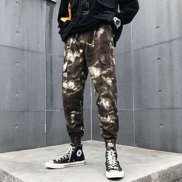 

2021 new cotton camouflage men's slim fashion casual military style tactical men streetwear hip-hop multi-pocket cargo pants 3tb5, Black