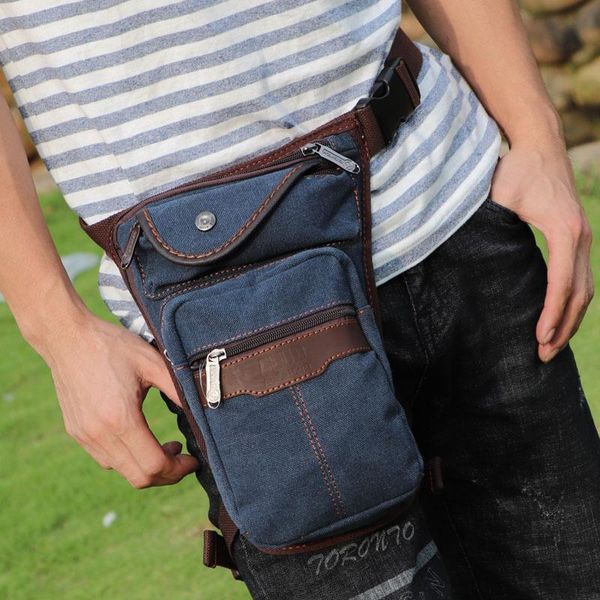 

waist bags canvas +pc leather men leg drop bag fanny pocket ride hip bum belt