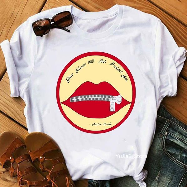 

novelty silence will not protect you zipper lip lgbt t shirt women funny graphic t shirts cute female t-shirt summer tees, White