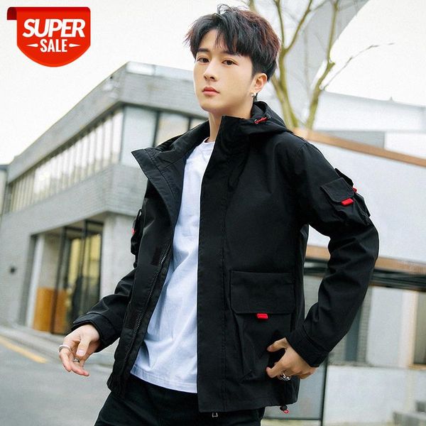 

functional wind jacket pullover loose stand collar casual men's #zh2c, Black;brown