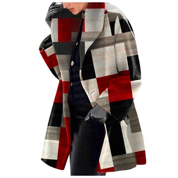 

women's wool & blends autumn winter 2021 vintage medium long plaid maoni coat women, Black