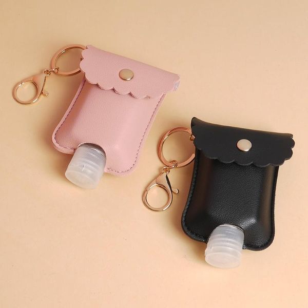 

empty leak proof plastic travel bottle portable squeeze bottle leather keychain holder for hand sanitizer refillable container