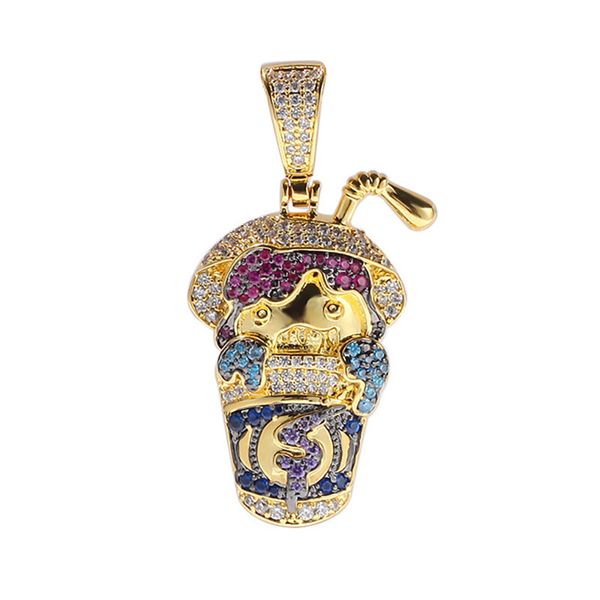 

hip hop cartoon characters cup pendant necklace new arrival multicolor cubic zircon pendant mens necklace, Silver