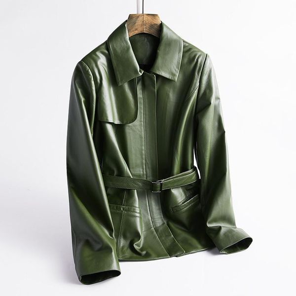 

women's leather & faux shzq 2021 autumn clothes jacket korean version simple sheep skin pure small coat looks thin, Black