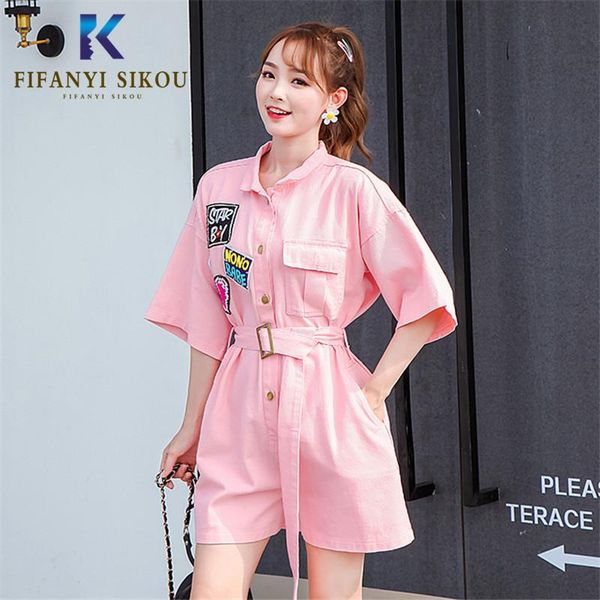 

women's jumpsuits & rompers romper womens jumpsuit shorts 2021 spring summer short sleeve women fashion embroidery loose denim overalls, Black;white