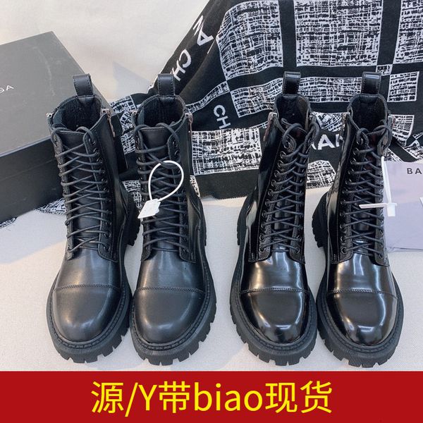 

bajia genuine leather martin women's autumn and winter ins british big head thick bottom handsome lace up motorcycle boots high, Black