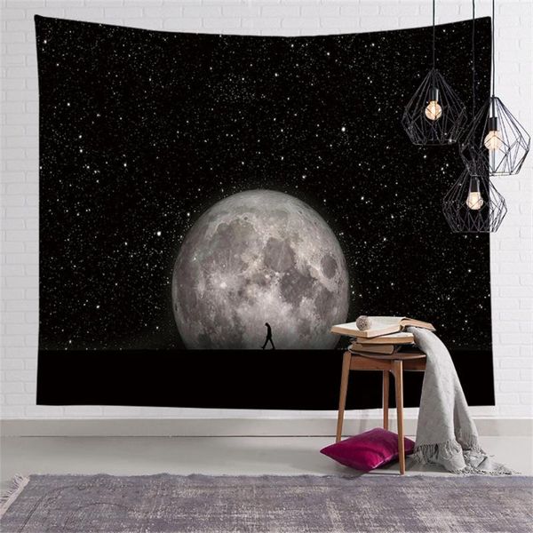 Arazzi Personalizzato Vintage Moon Beach Lupo Arazzo Hippie Boho Decorazione di arte della parete Tessuto appeso Soggiorno Soffitto CGT003