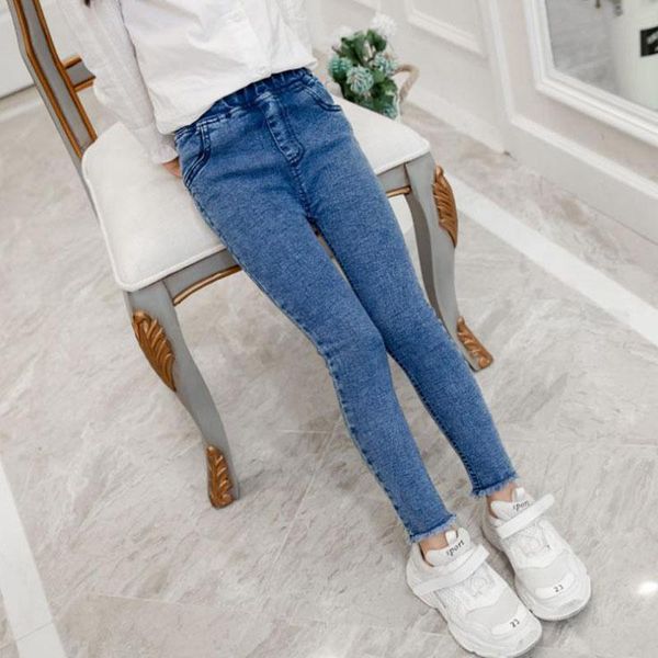 

jeans girls pants 2021 autumn kids girl blue black elastic skinny children pencil for 4 to 14 years denim trousers