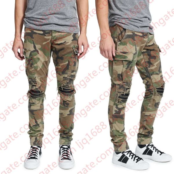 

cargo camouflage jeans men big size 42 summer fashion guy destroyed wash vintage denim pants men's, Blue