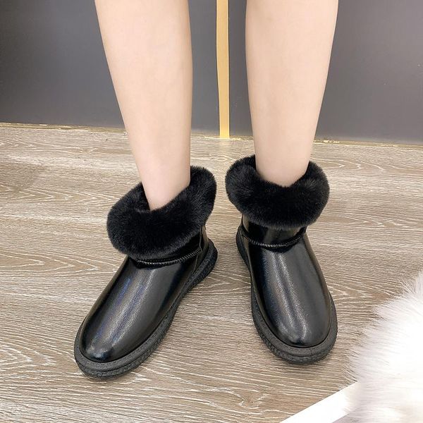

boots plus velvet thick snow women 2021 autumn and winter korean version of the flat-bottomed short-tube cotton, Black