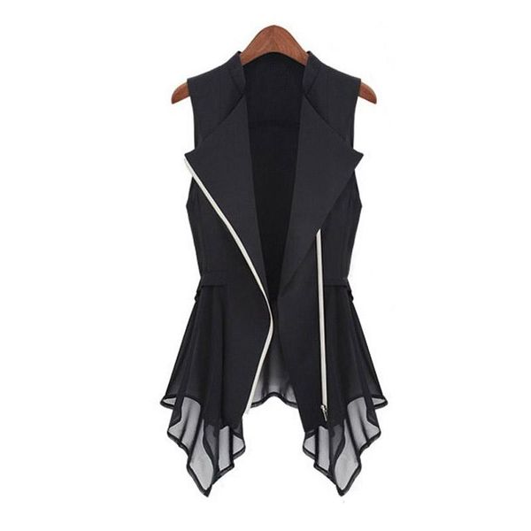 

women's vests women chiffon vest jacket casual suit sleeveless coat lady zipper plus size 3xl, Black;white