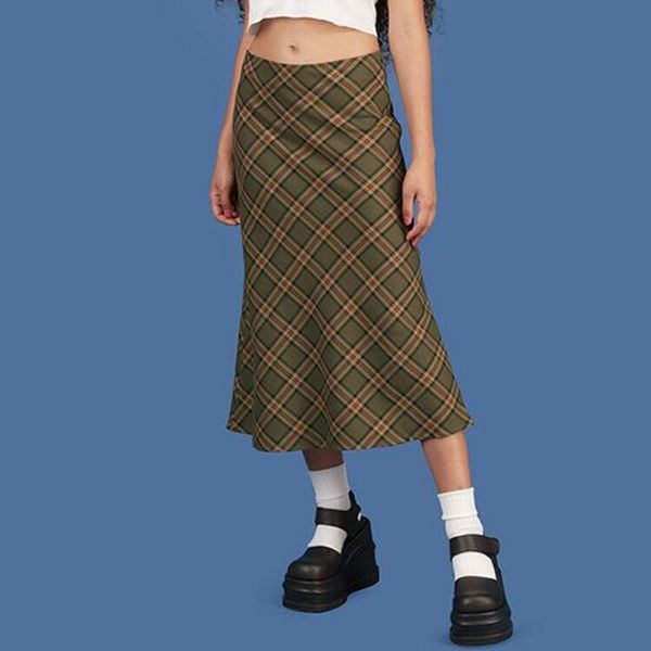 

skirts 2021 korean retro slim plaid women summer high waist skirt casual england style streetwear, Black