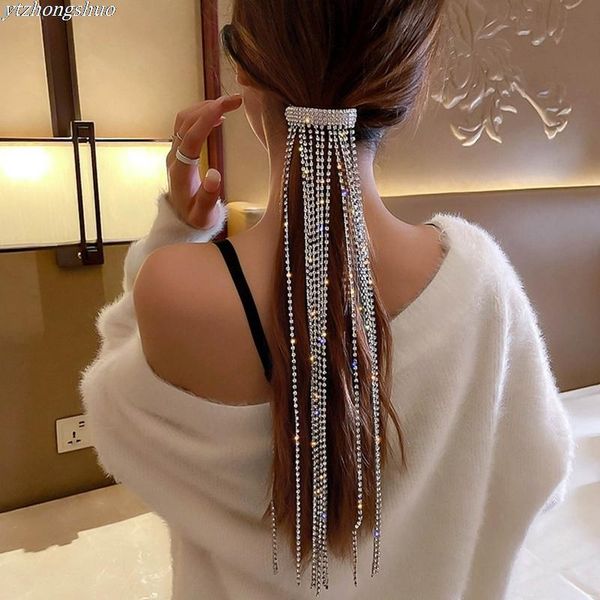 

hair clips & barrettes exaggeration bling rhinestones long chain hairwear delicate party gifts clip hairpin for women girls jewellery, Golden;silver