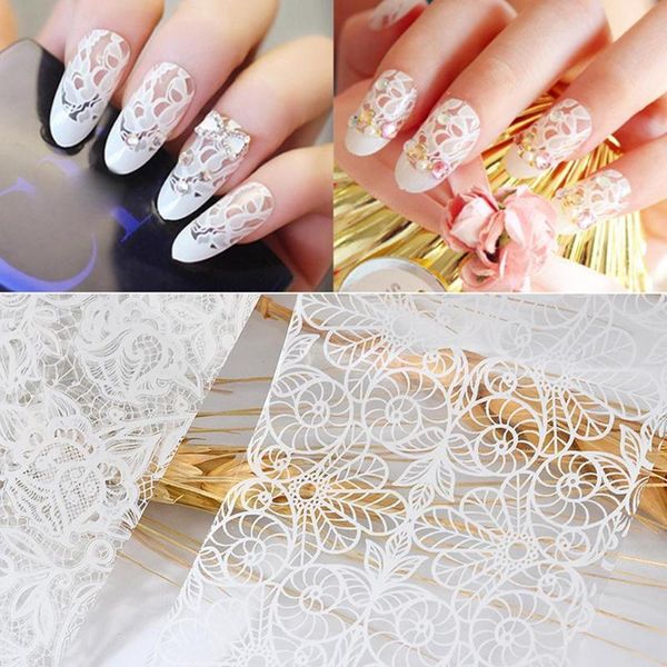 

nail art decorations 10pcs 20cm black lace flower nails sticker white star transfer foil starry paper, Silver;gold