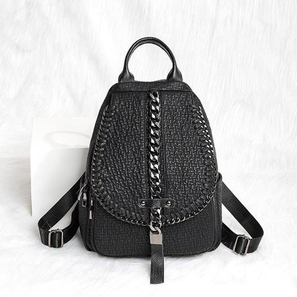

tassel decoration chain black backpack fashion versatile retro women's schoolbag backpack edmog, Red;black