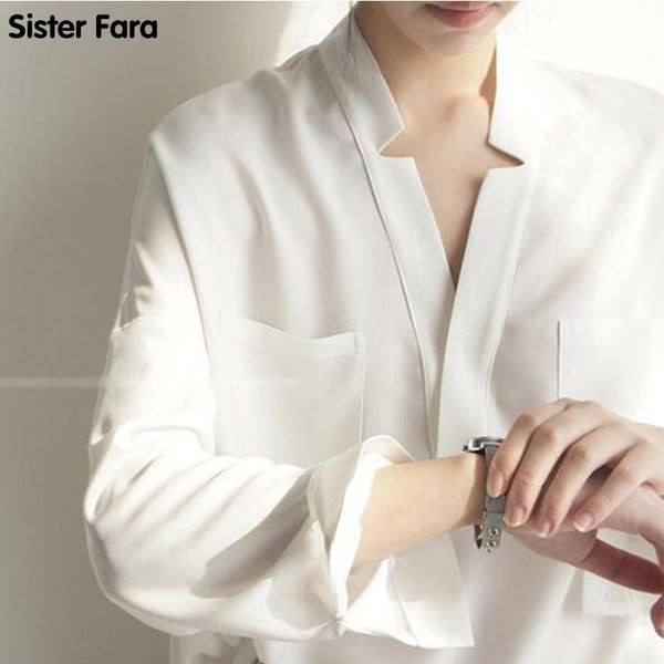 

sister fara 2021 new women's v neck chiffon shirt spring summer style fashionable real wear super versatile shirt, White