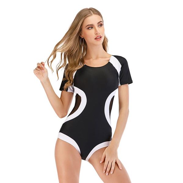 

2021 summer zipper swimming bodysuits one-piece bathing suit women short sleeve swimsuit ladies beachwear one piece swimwear
