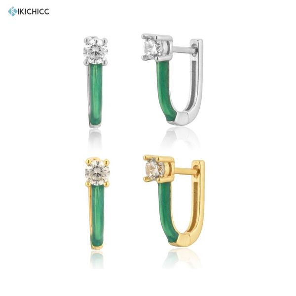 

hoop & huggie kikichicc 925 sterling silver gold enamel hoops circle zircon fashion piercing pendiente luxury wedding jewelry for female, Golden;silver