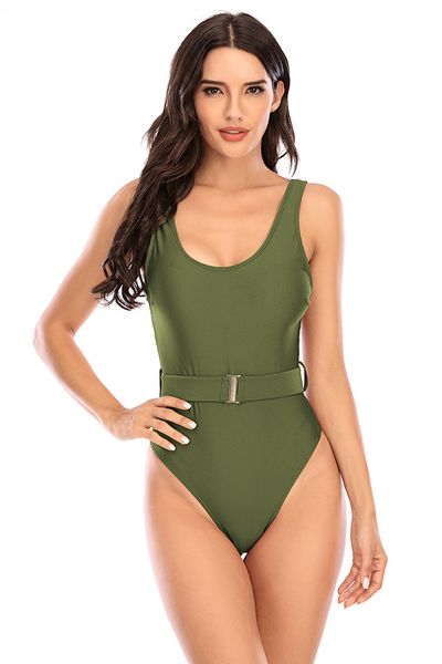 

one piece women's new belt 2020 style swimsuit, White;black