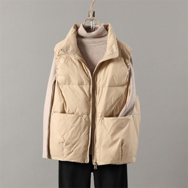 

women's autumn ultra light white duck down vest coat winter ladies casual waistcoat female sleeveless short jacket 211008, Black