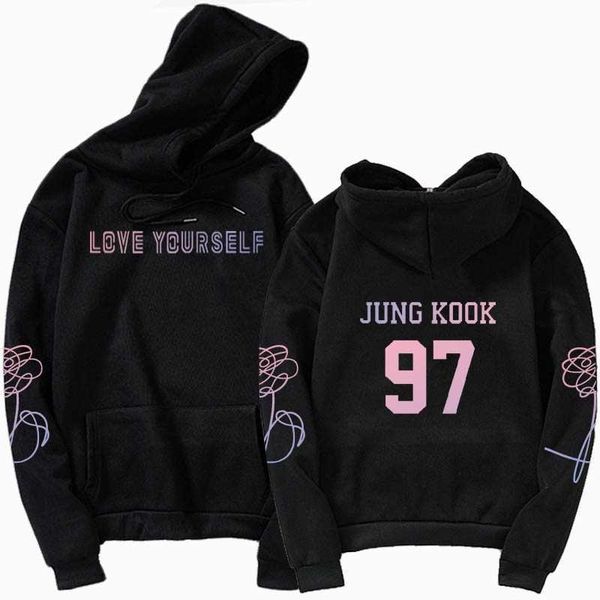 

jungkook young cook hoodies 97 love yourself kpop sweatshirt xl for casual harajuku kpop hoody, Black