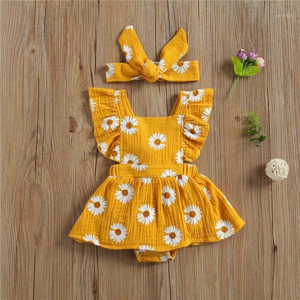 

2pcs baby girls bodysuits daisy flower bodysuit with headband one piece clothes and headdress outfits rompers, Blue