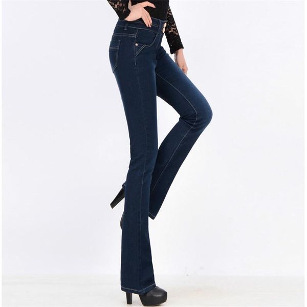 

women's jeans plus size female stretch slim denim flares pants mom's high waist 2021 breathable fashion women bell bottom trousers, Blue