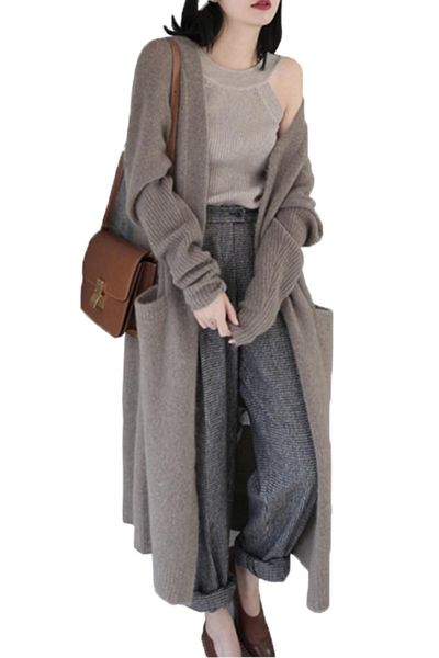 

women's sweaters knit sweater women knitting cardigan loose long wool coat autumn winter thickening fashion 2021, White;black