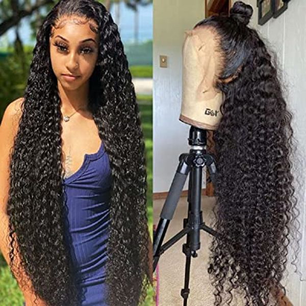 

hd deep wave lace front wigs human hair 30 inch 13x4 lace frontal wig for black women glueless transparent invisible curly brazilian virgin, Black;brown